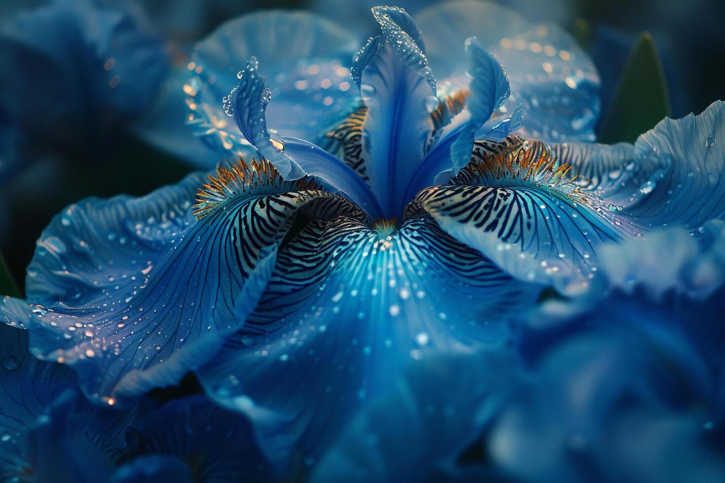 Blue Iris Flowers with Water Droplets Background photo