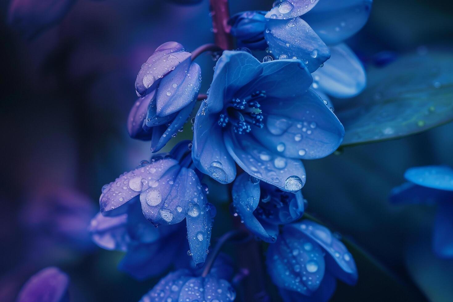 Blue Flowers with Water Droplets on Them Background photo
