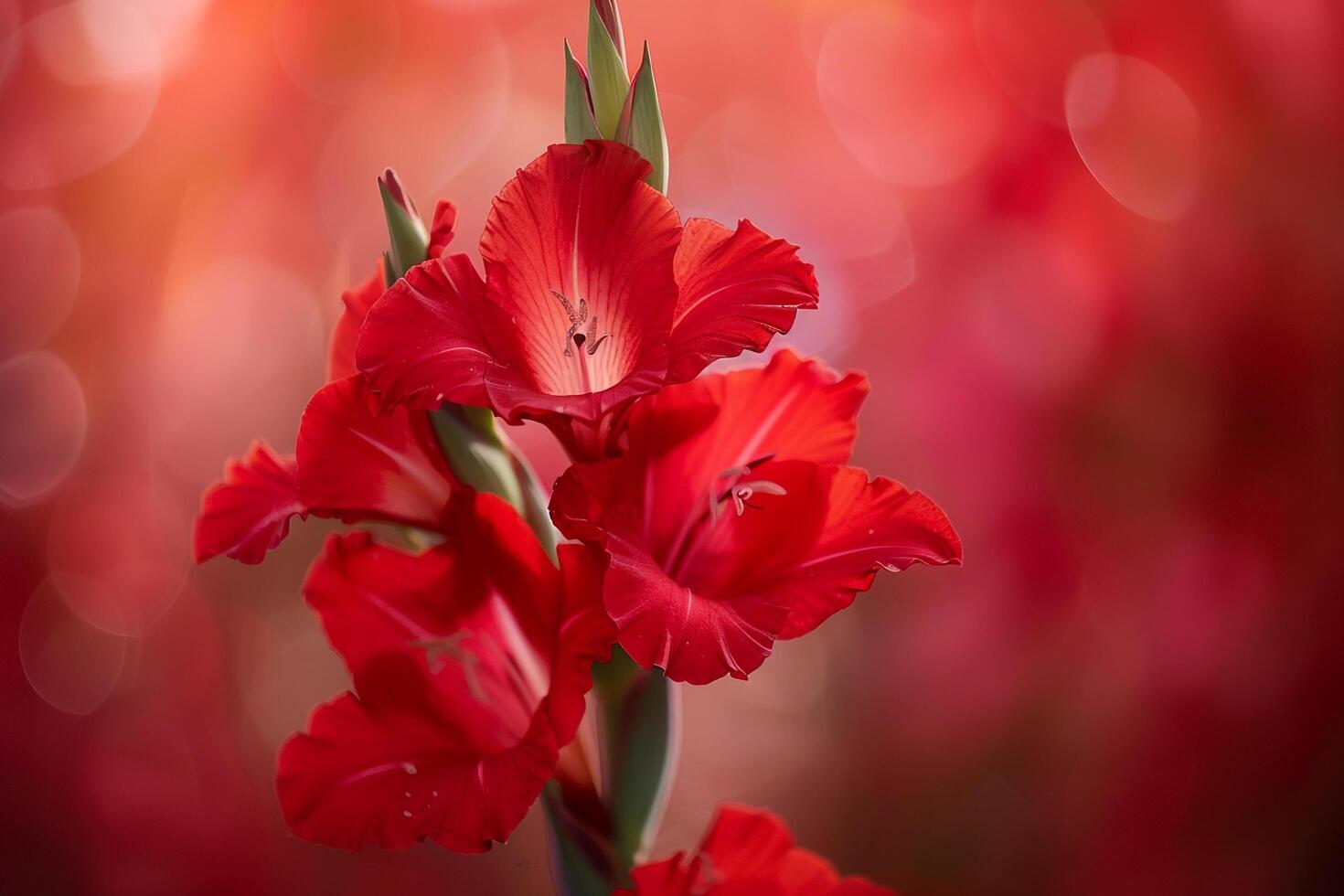 Red Gladiolus Flower on a Red Background photo