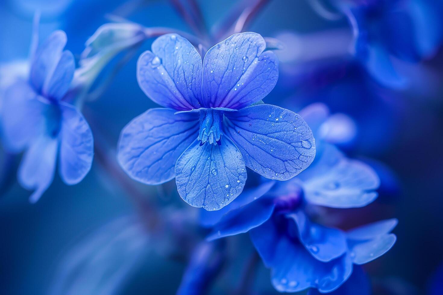 Blue Flowers with Water Droplets Background photo