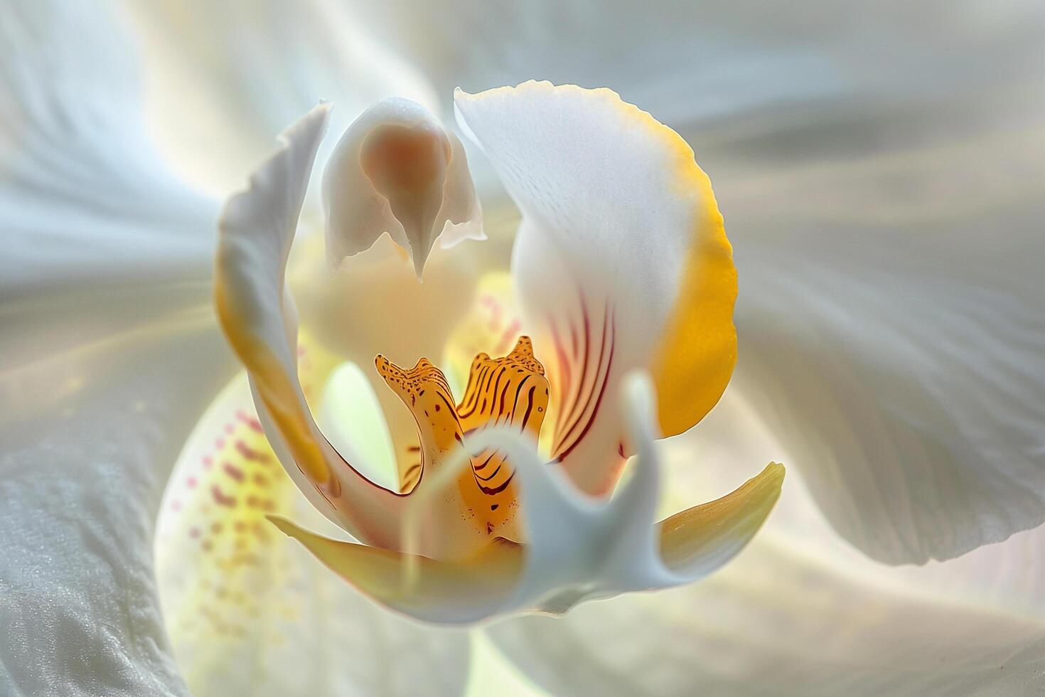 White Orchid  with Yellow Stamen Background photo