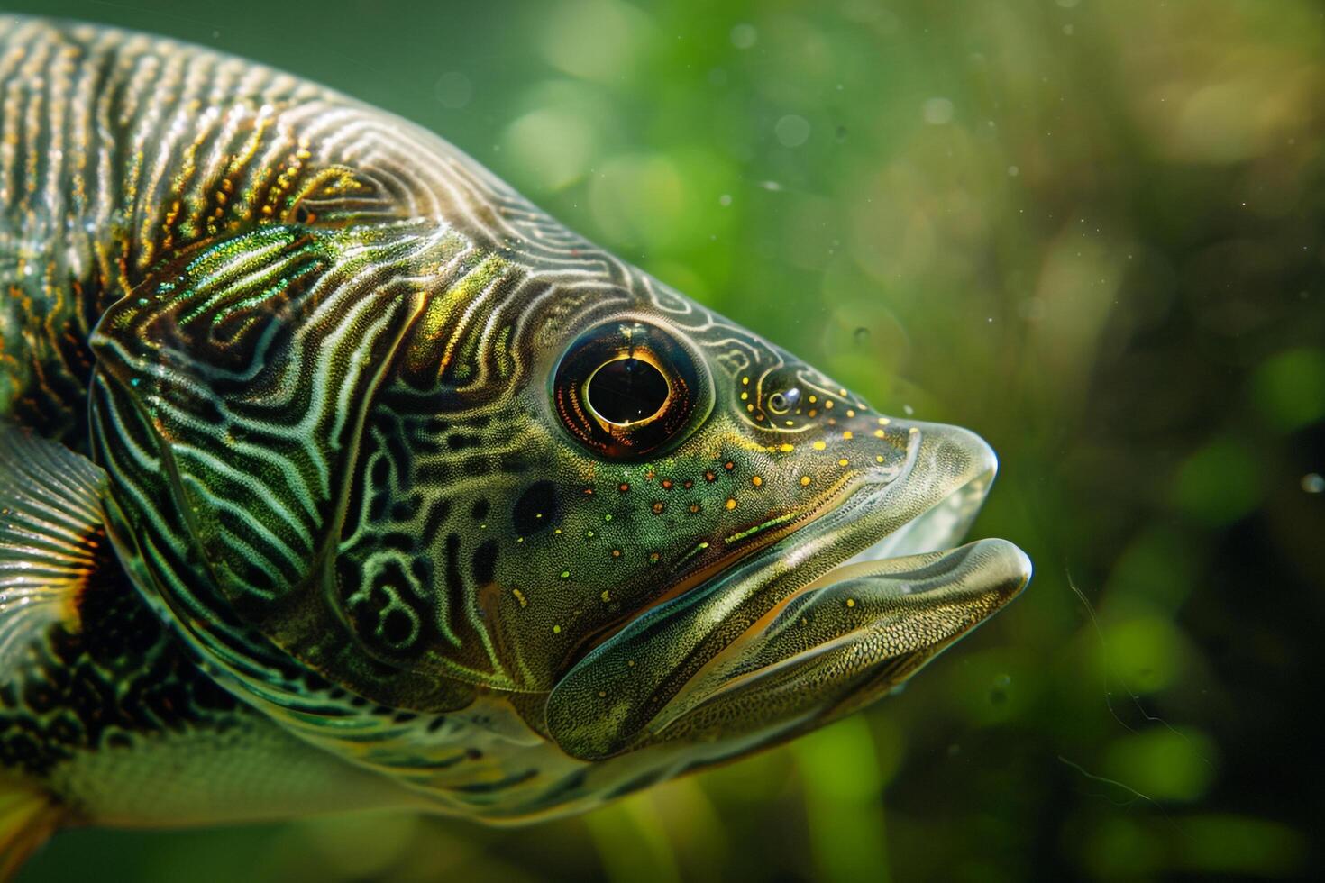 of a Fish with a Green and Black Pattern, Nature Background photo