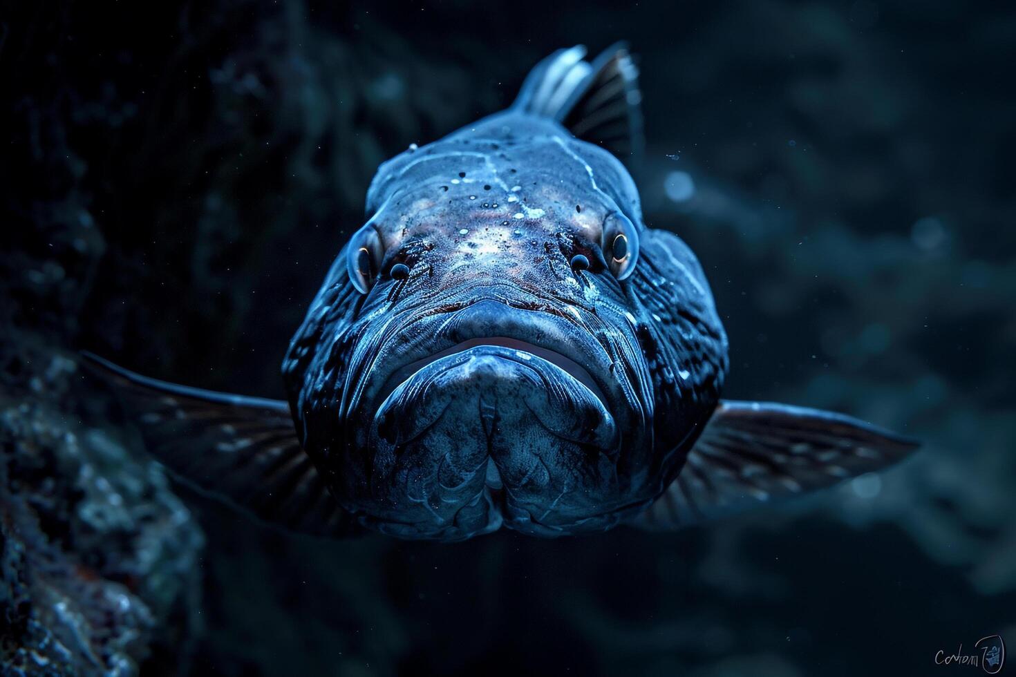 A Large Fish Swimming in the Dark Water, Nature Background photo