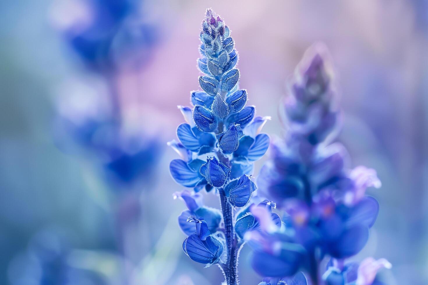 Blue Flowers in Field with Background photo