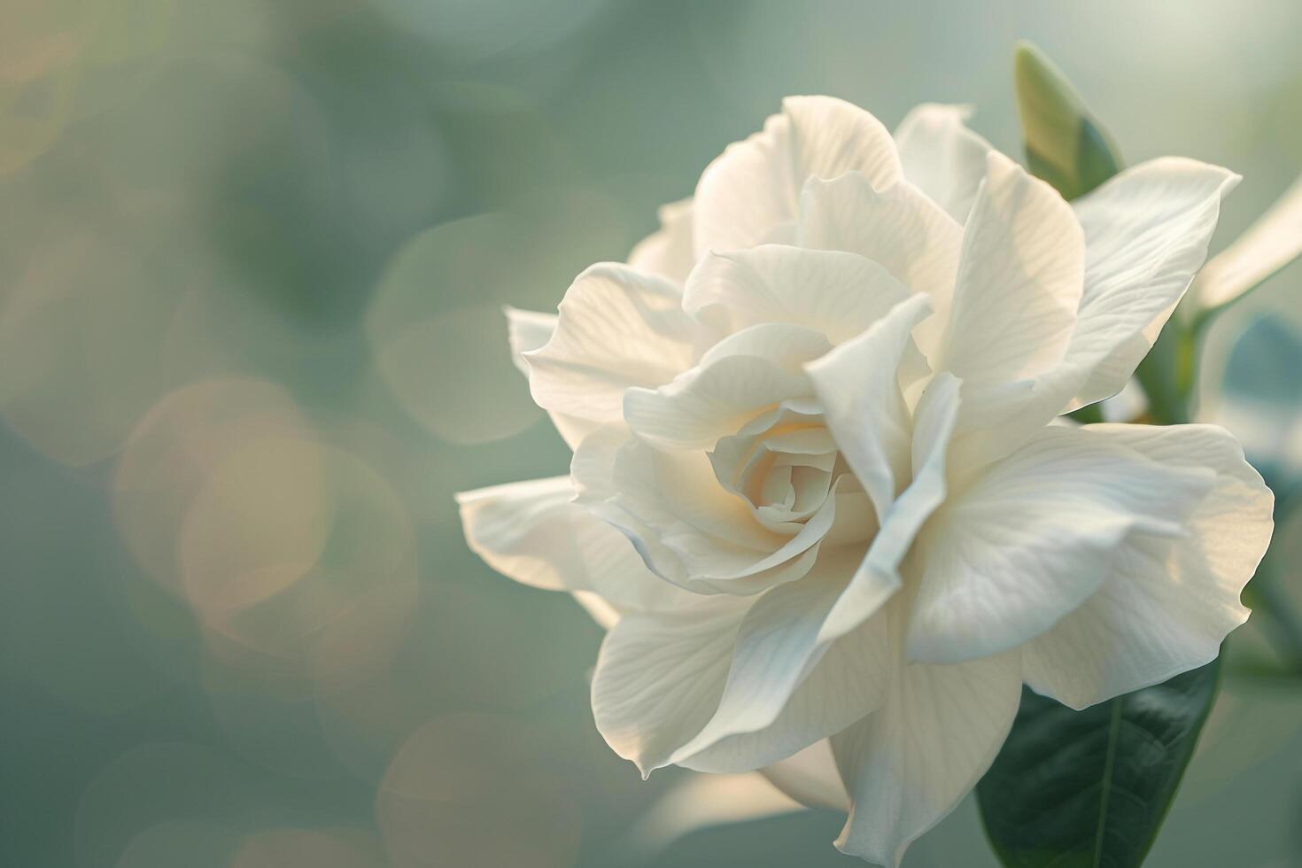 A White Flower in Front of a Green Background photo