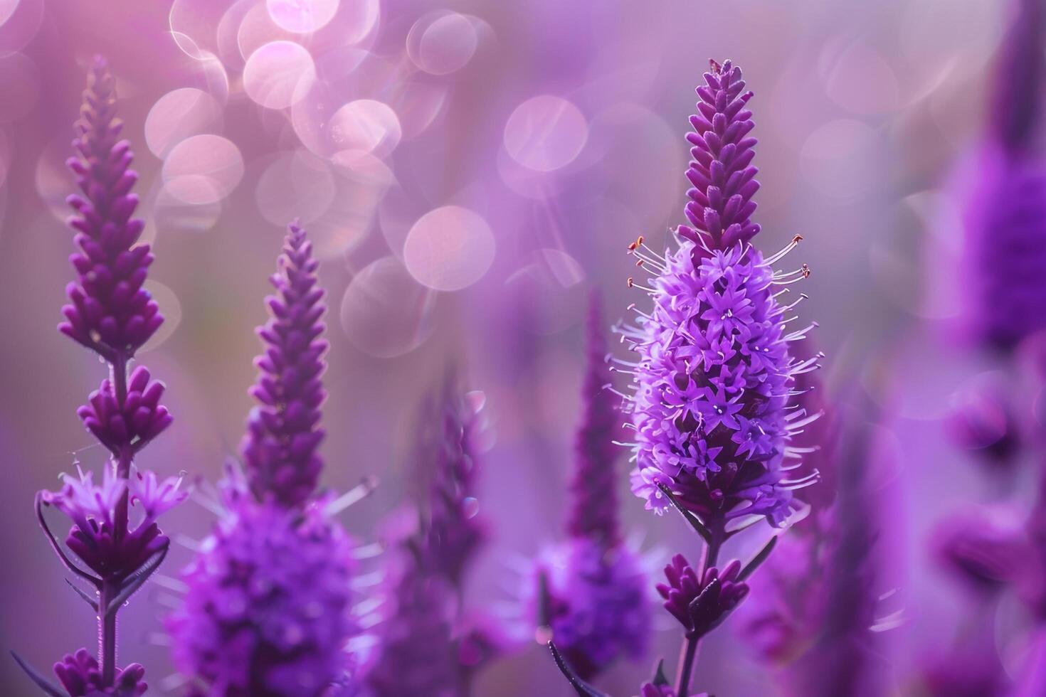 Purple Flowers in a Field with Bokeh photo