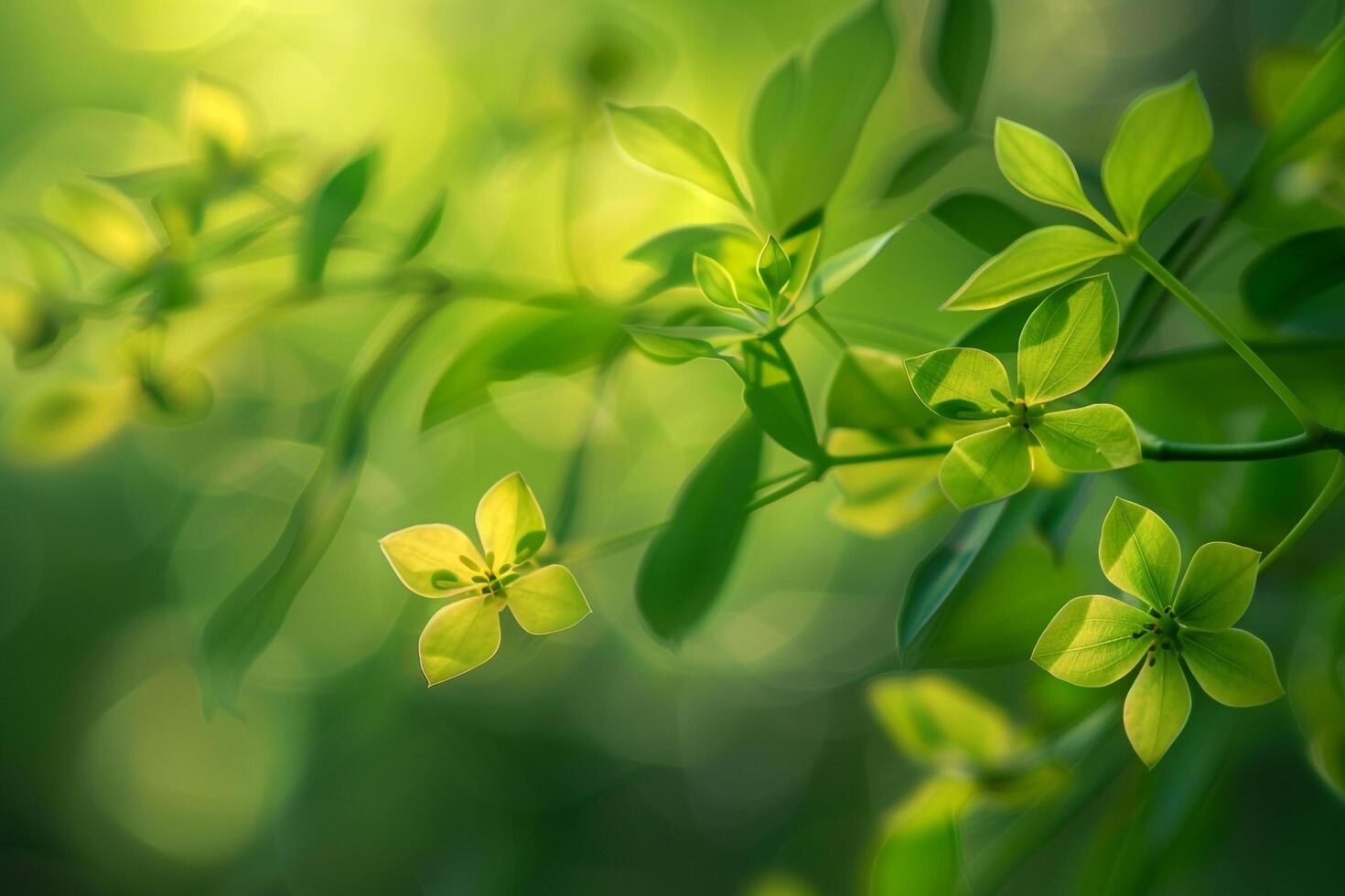 Green Leaves and Flowers on a Green Background photo