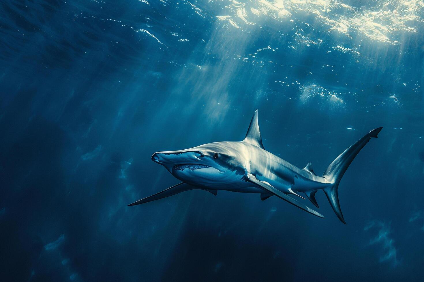 Shark Swimming in the Ocean with Sunlight Background photo