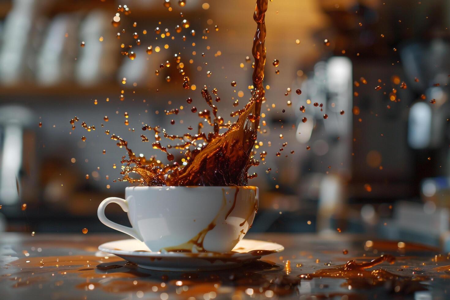 Cup of Coffee Being Splashed with Liquid Background photo