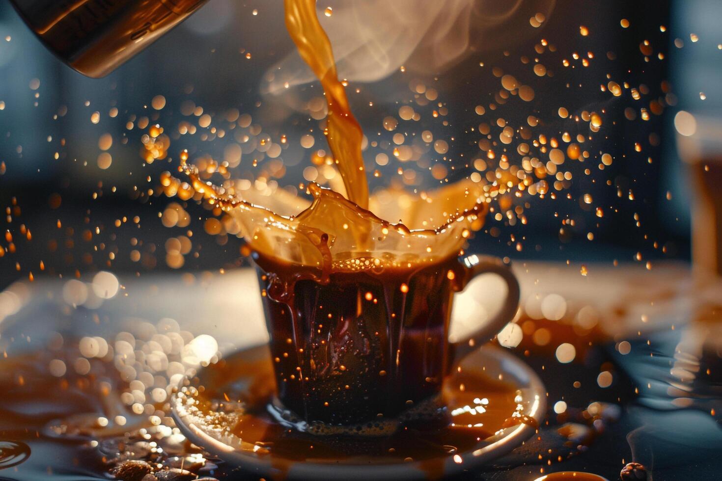 Cup of Coffee Being Poured into It Background photo