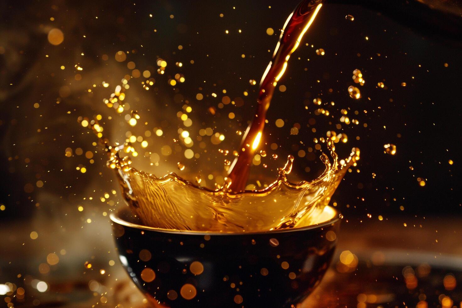 Cup of Coffee Being Poured into a Black Cup Background photo