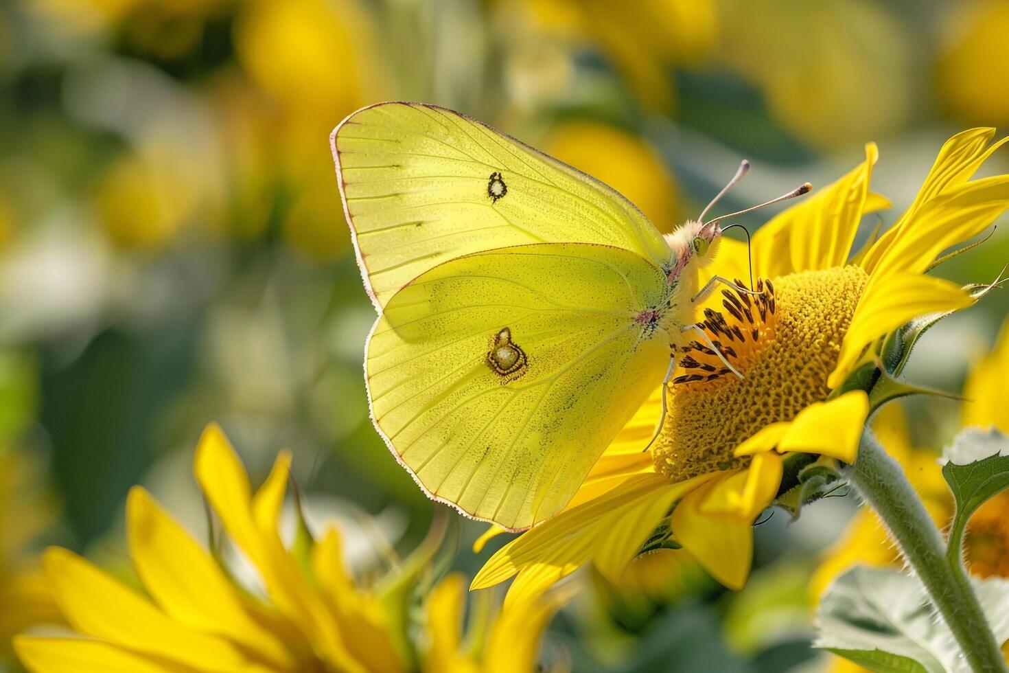 Yellow Butterfly on Sunflower Background photo