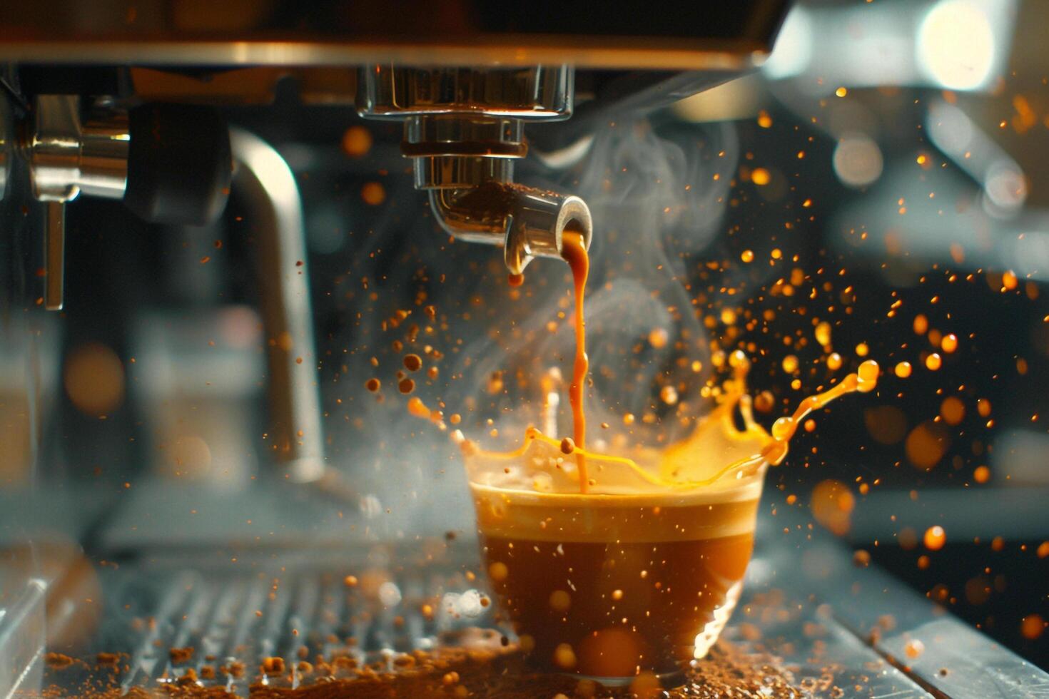 Coffee Machine Pouring Coffee into Cup Background photo