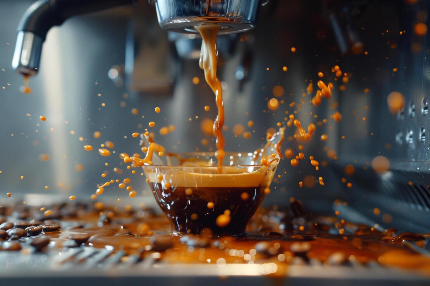 Coffee Machine Pouring Coffee into Cup Background photo