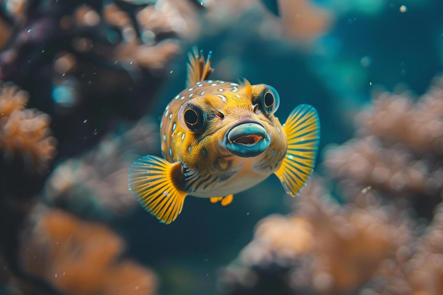 of Fish with Mouth Open on Underwater Background photo