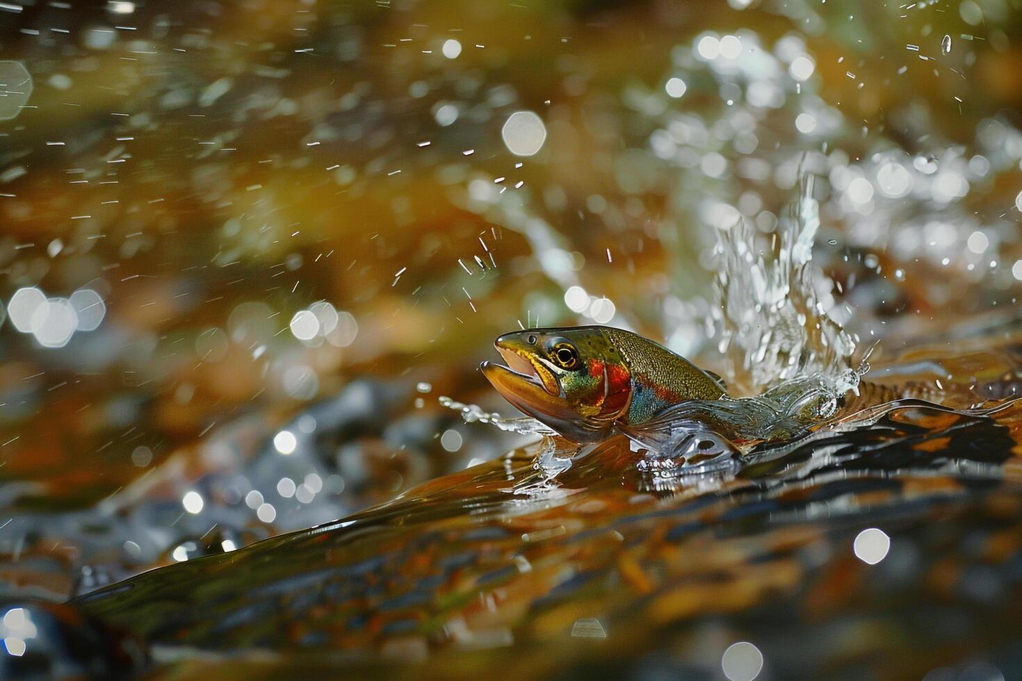 Rainbow Trout Splashing in Water Background photo
