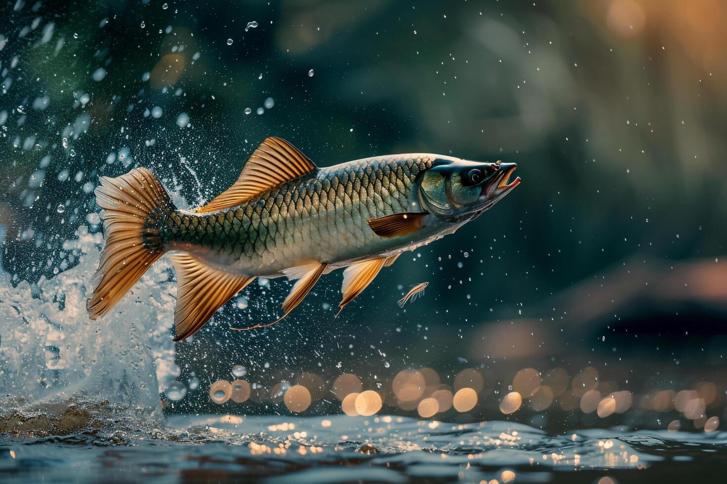 Fish Jumping out of Water on Natural Background photo