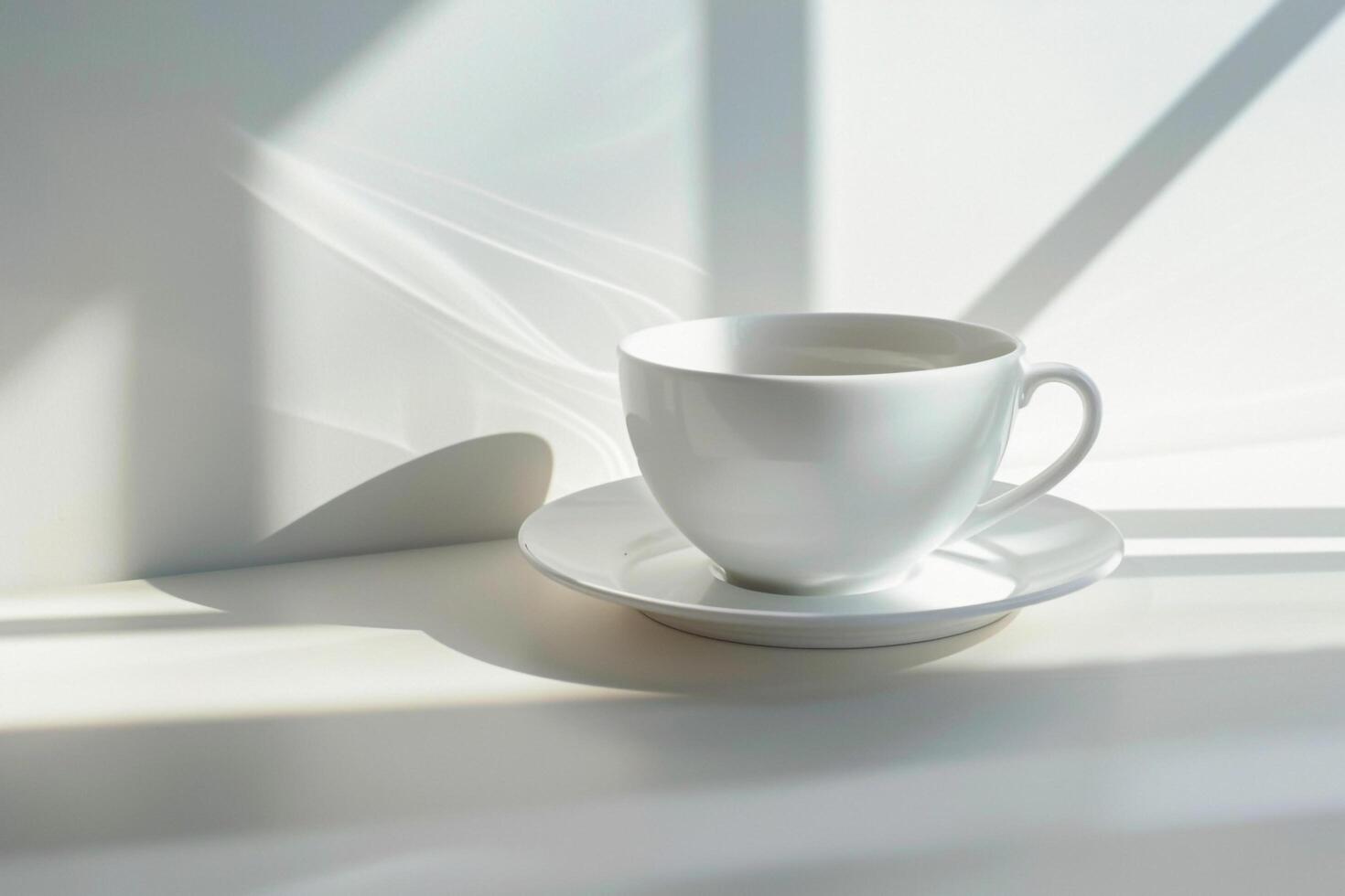 White Cup and Saucer on Table in Front of Window Background photo