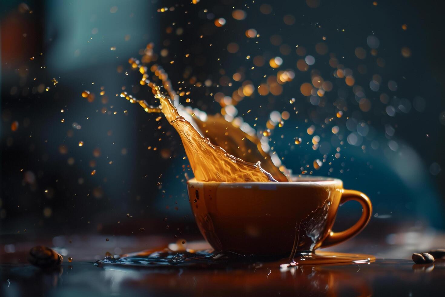 Coffee splash on a cup of coffee, background photo