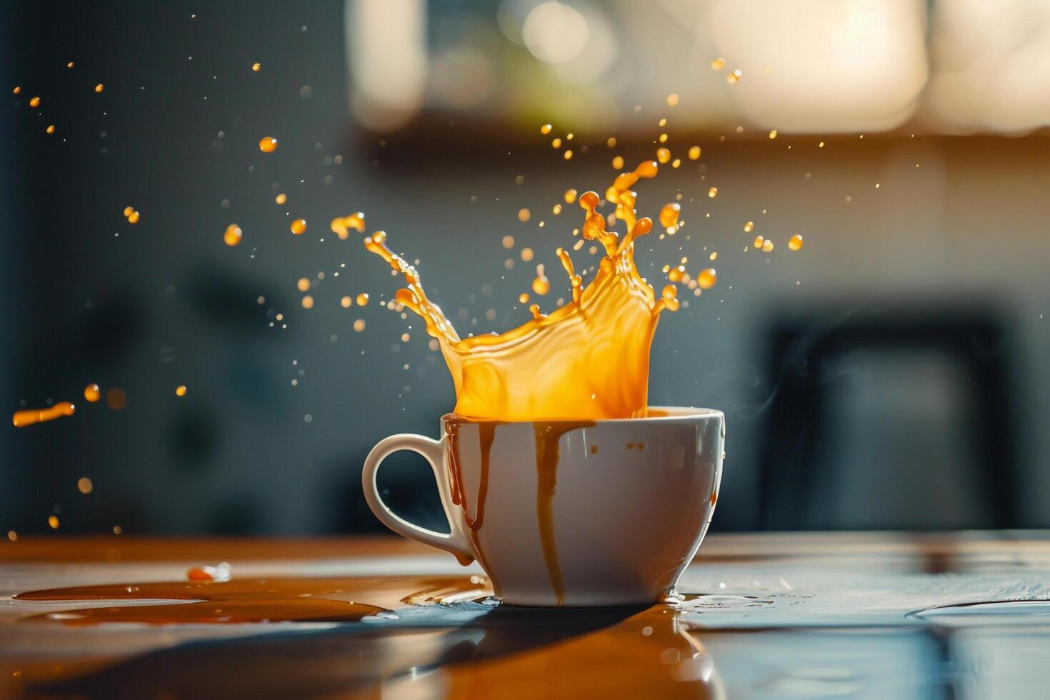 Orange juice splashing into a cup, background photo