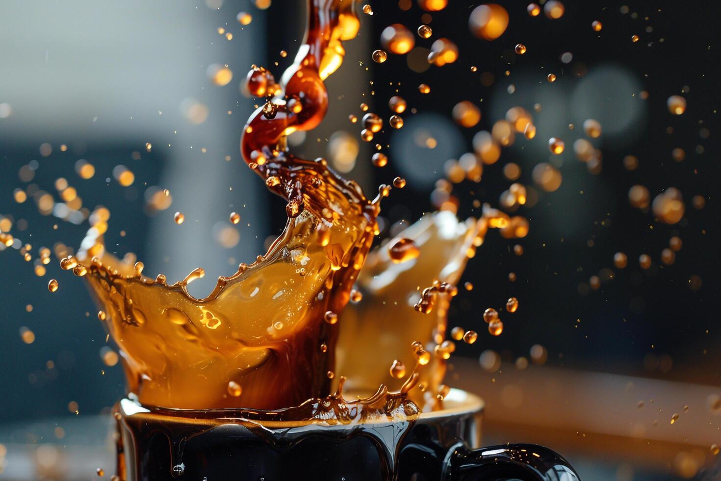 A cup of coffee being splashed with liquid, background photo