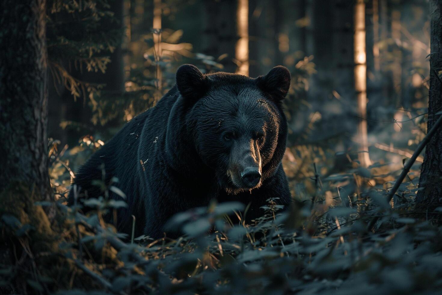 A black bear in the woods, background photo