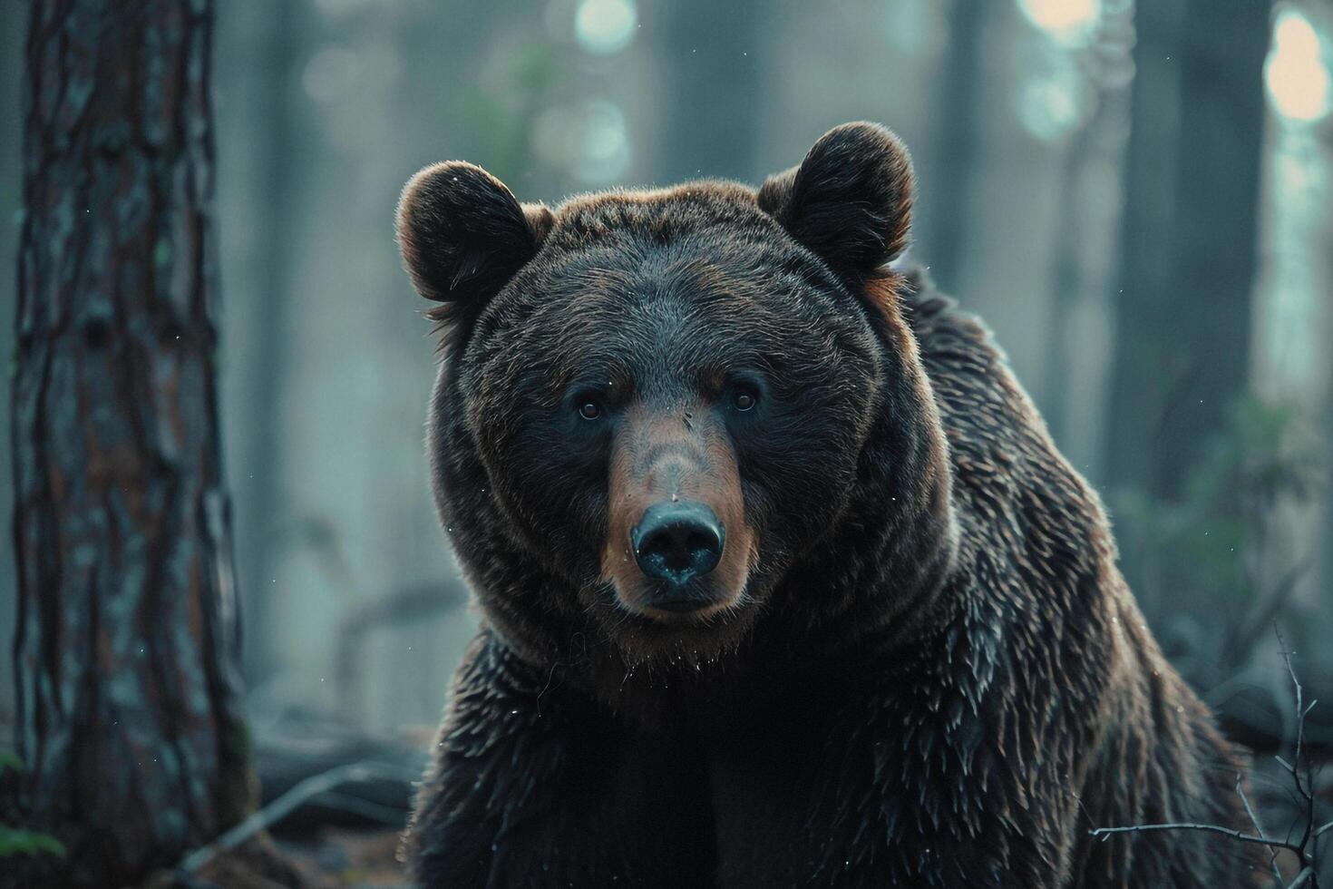 A large brown bear in the woods, background photo