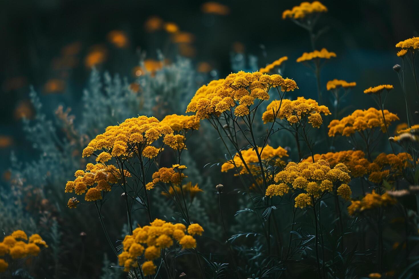 Yellow Flowers in the Field with a Blurry Background photo