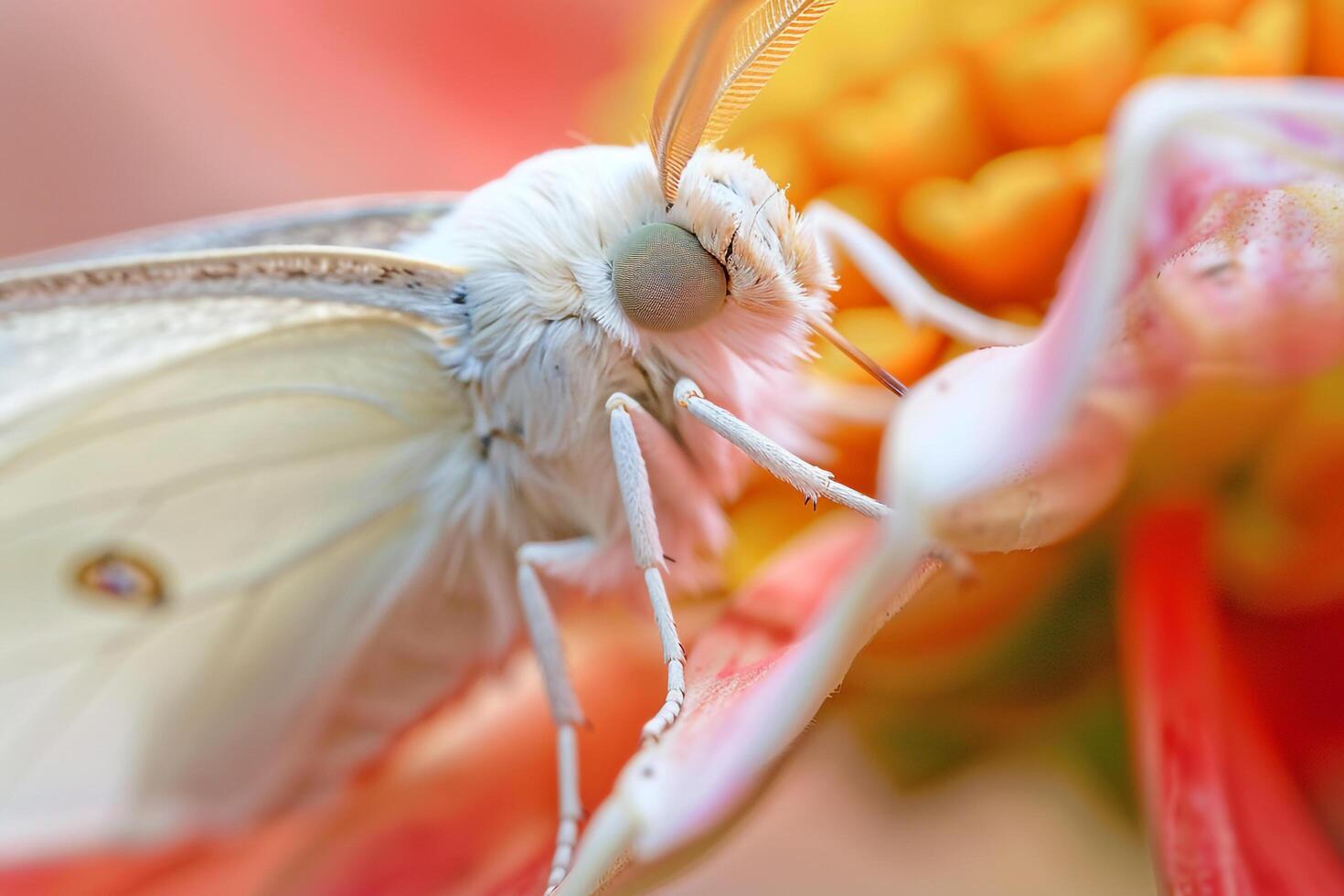White Butterfly on Flower with Yellow Petals Background photo