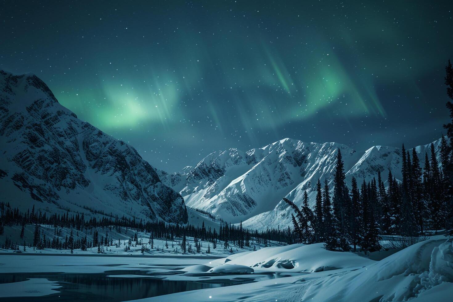 Aurora Borealis Over Alaska Mountains Background photo