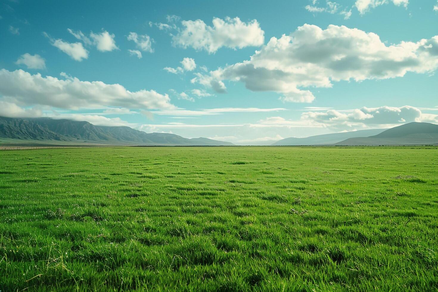 Large Green Field with Mountains in the Background photo
