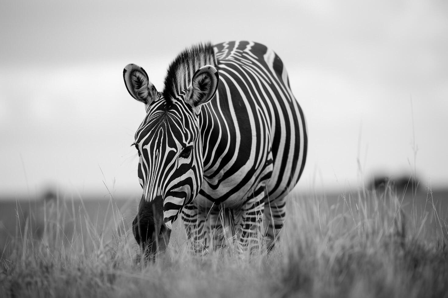 Zebra Standing in Field with Tall Grass Background photo