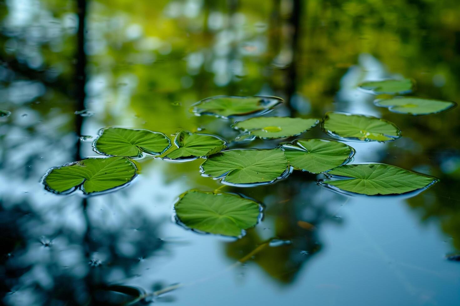A pond with green leaves floating on top background photo
