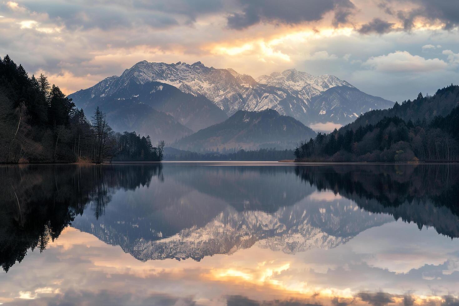a lake with mountains reflected in it at sunset background photo