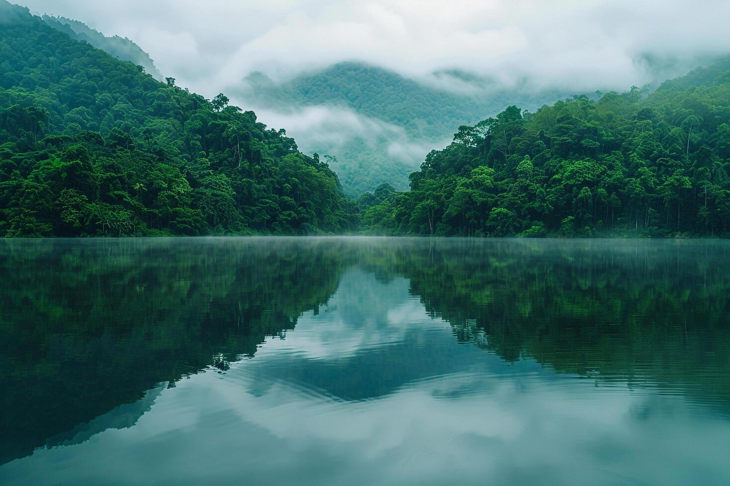a lake surrounded by trees and mountains background photo
