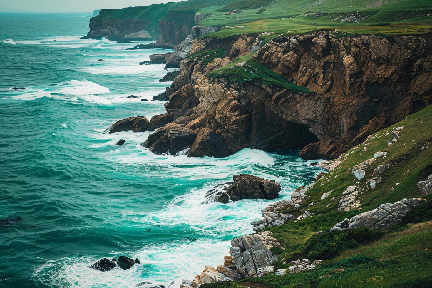 a large body of water with a cliff on the side background photo