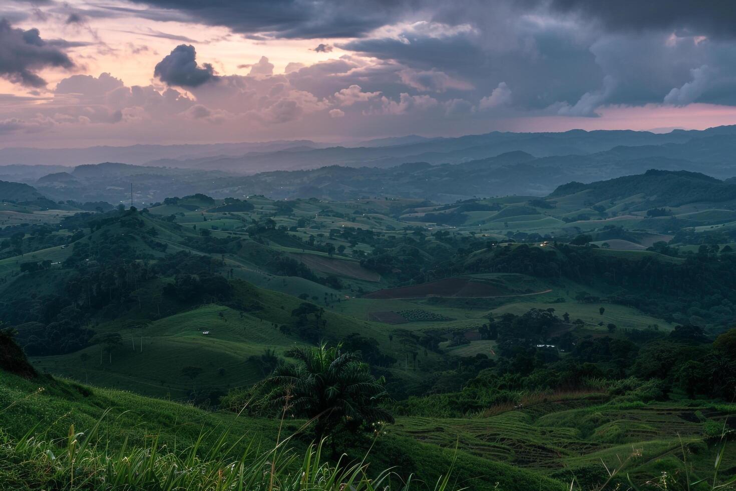 a view of the hills and mountains at sunset background photo