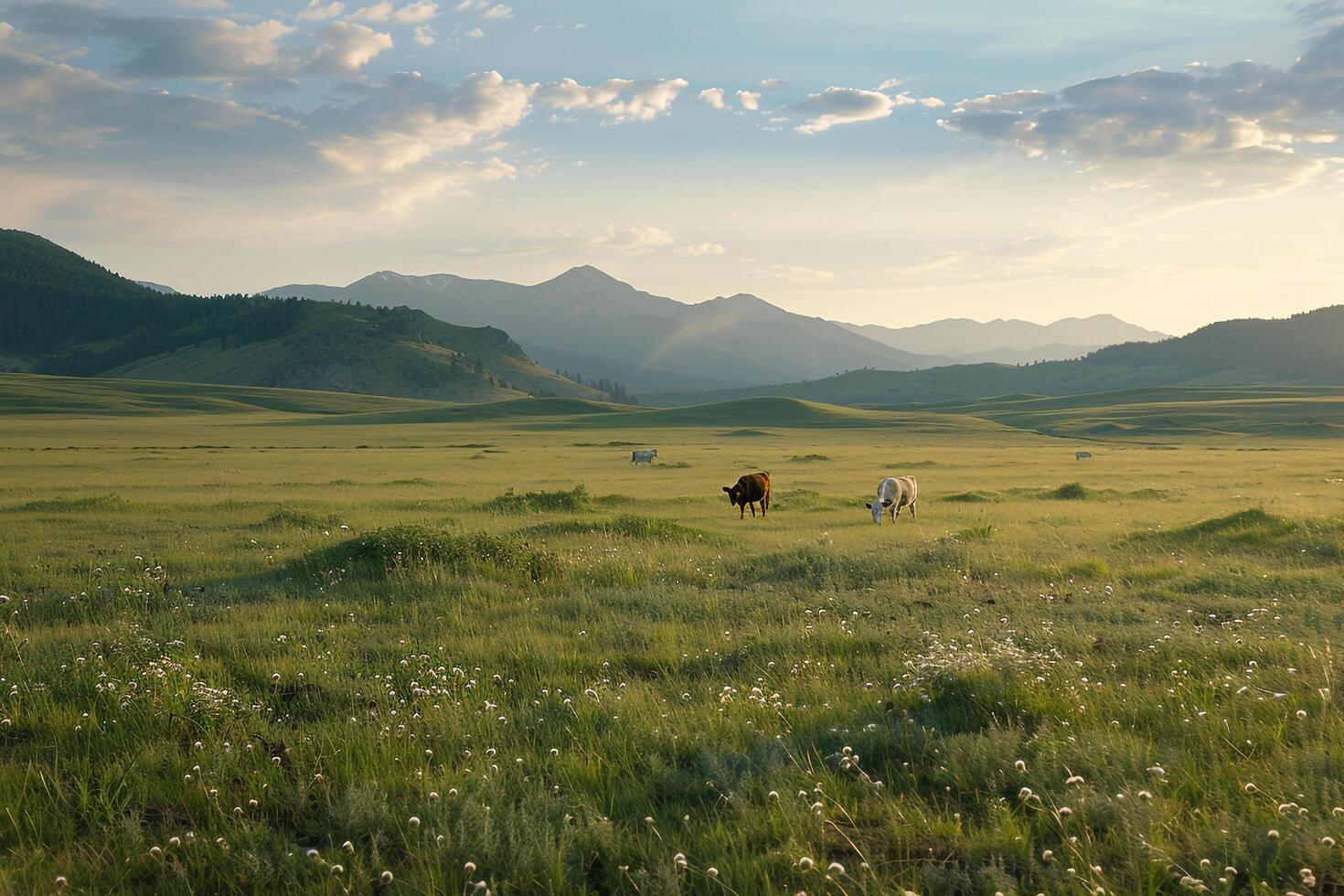 a herd of cows grazing in a field background photo