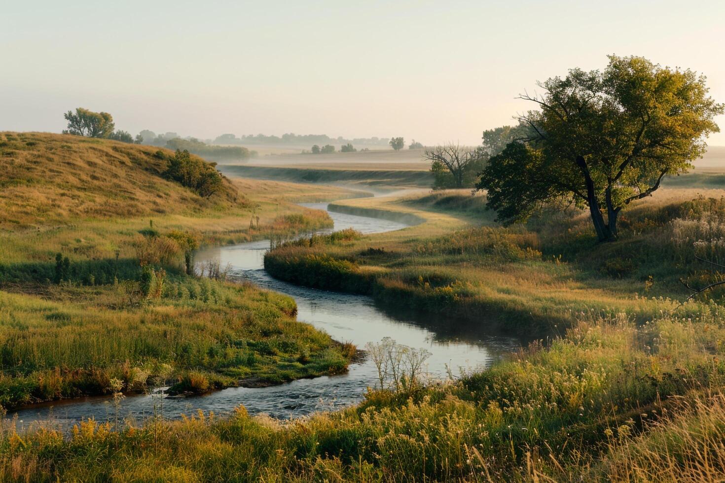 A River Runs Through a Grassy Field photo