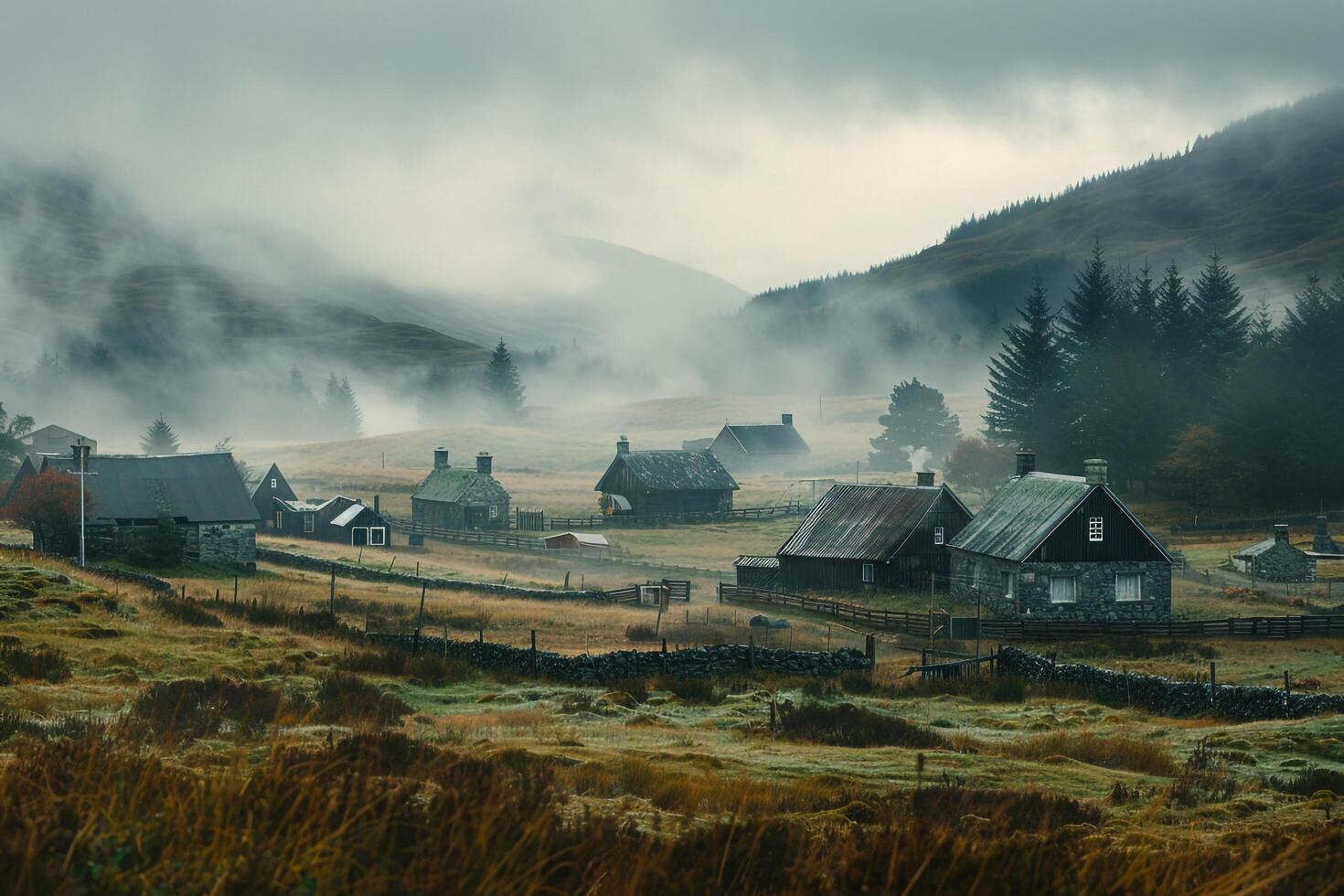 A Misty Morning in the Scottish Highlands, nature background photo