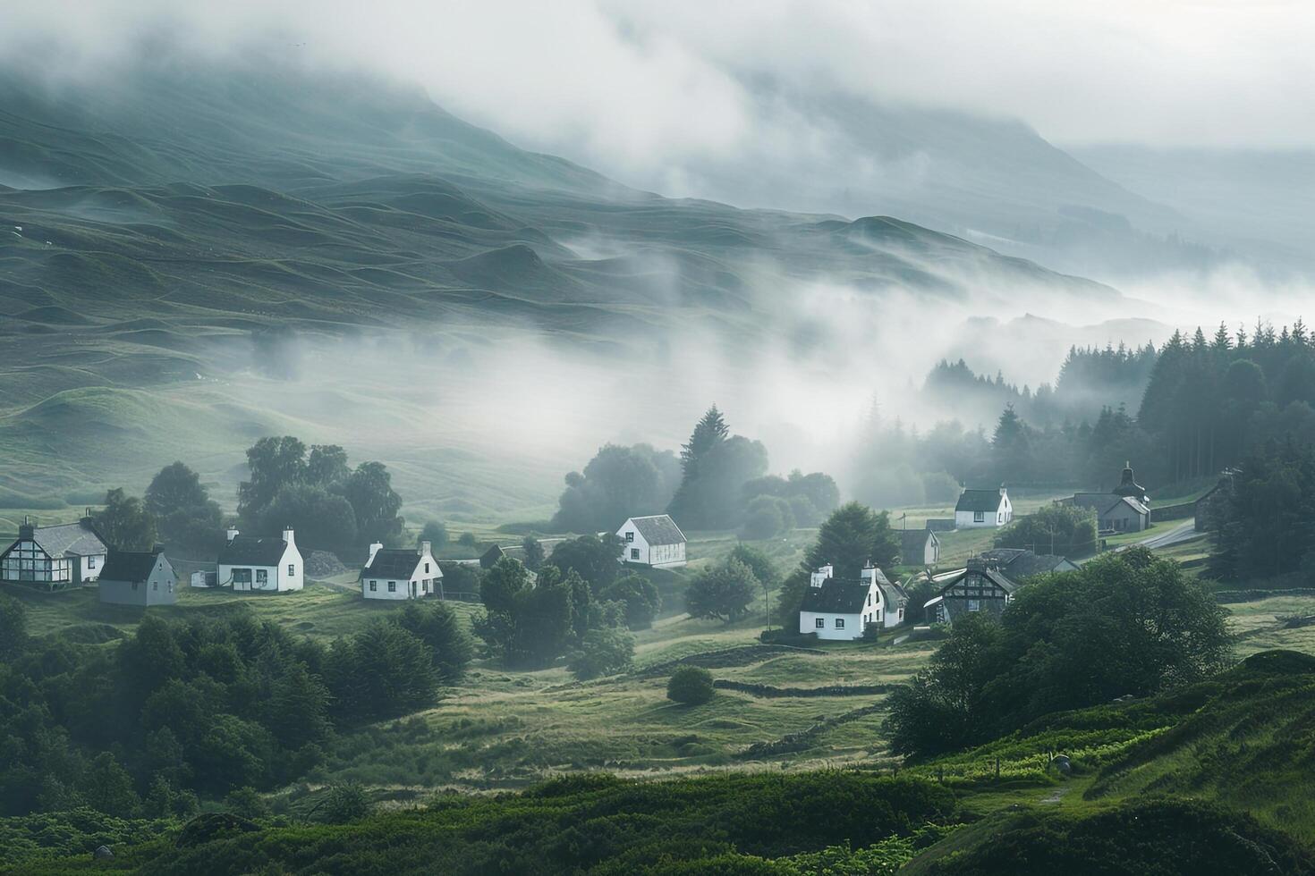 A Foggy Morning in Scotland, nature background photo