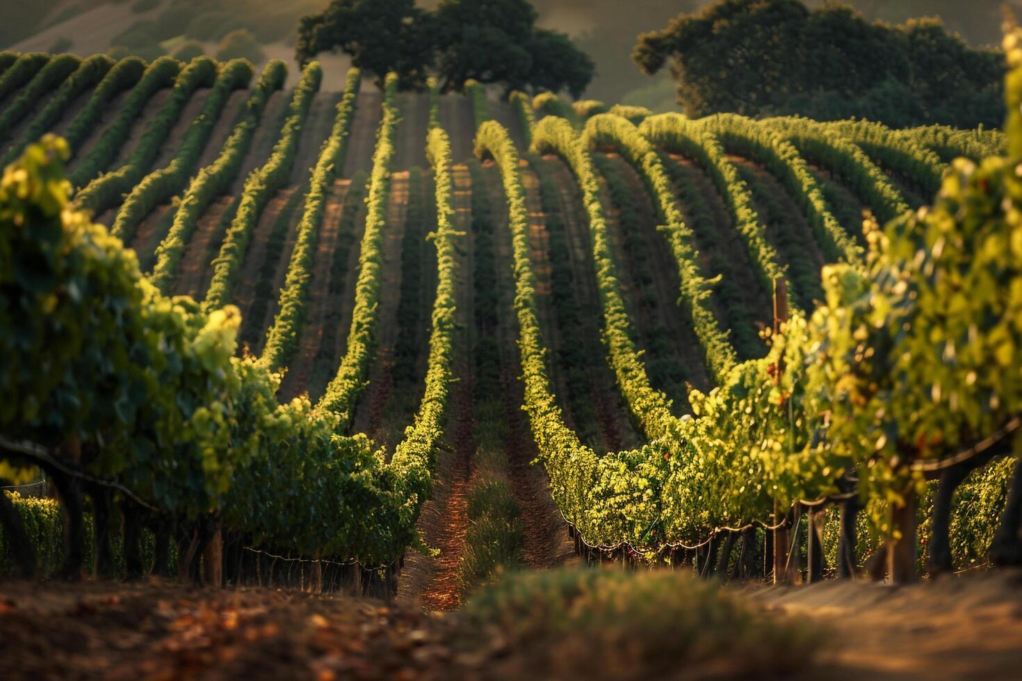 a vineyard with rows of green vines background photo