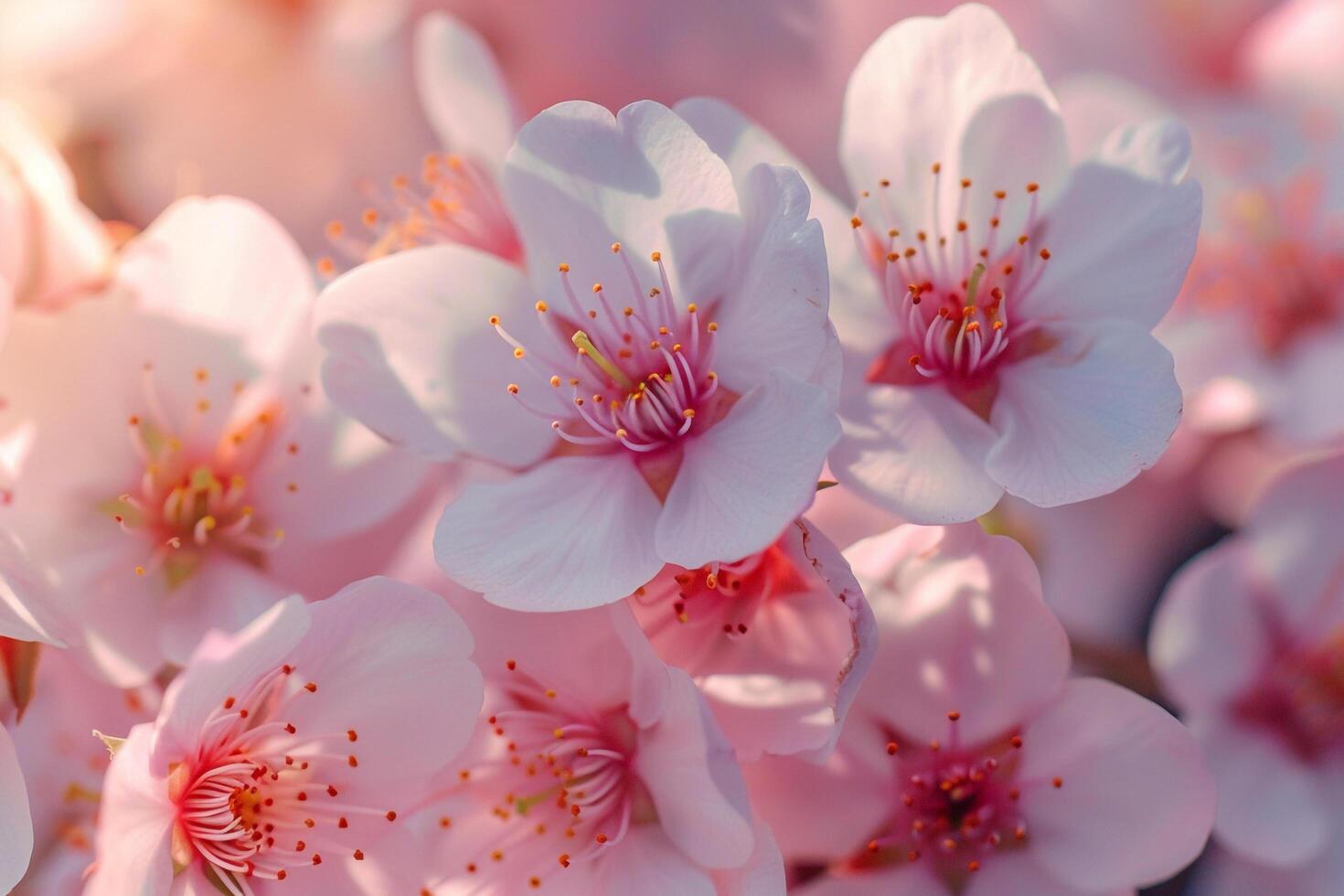 Pink flowers with sun shining background photo