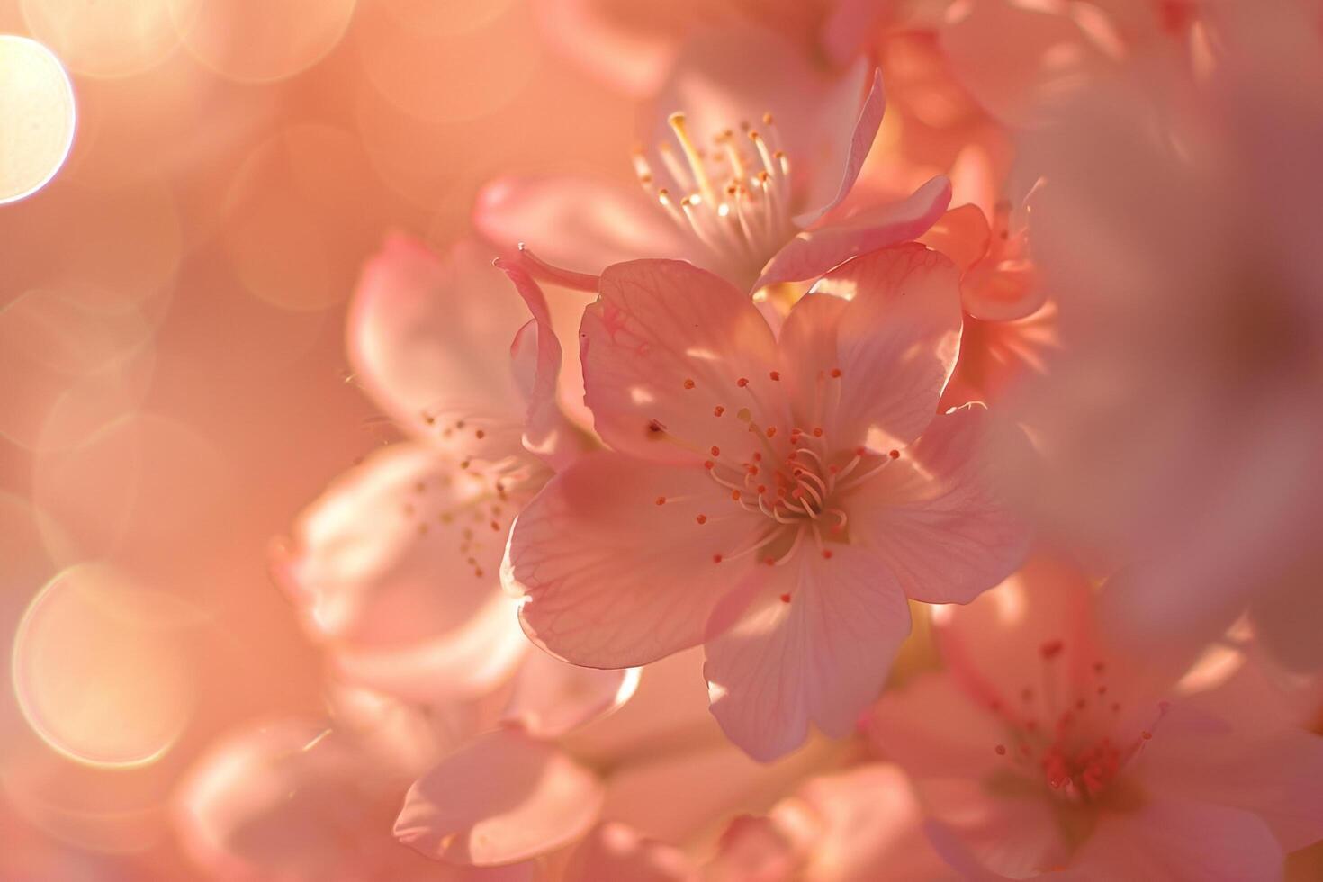 Pink flowers in a blurry photo background