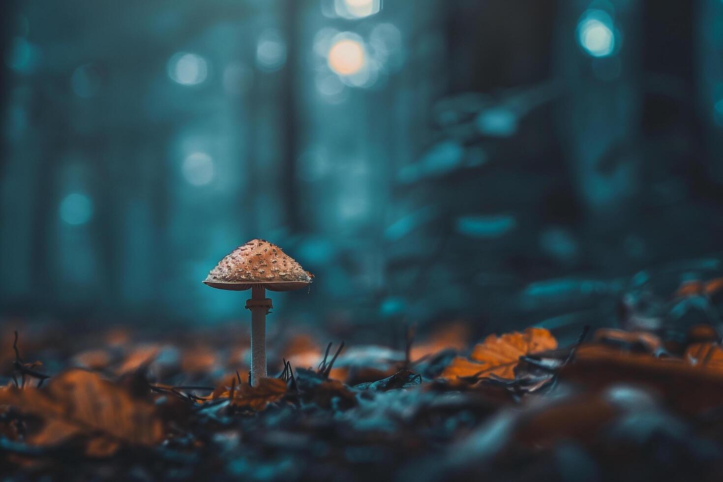 Mushroom Standing in the Middle of a Forest Background photo