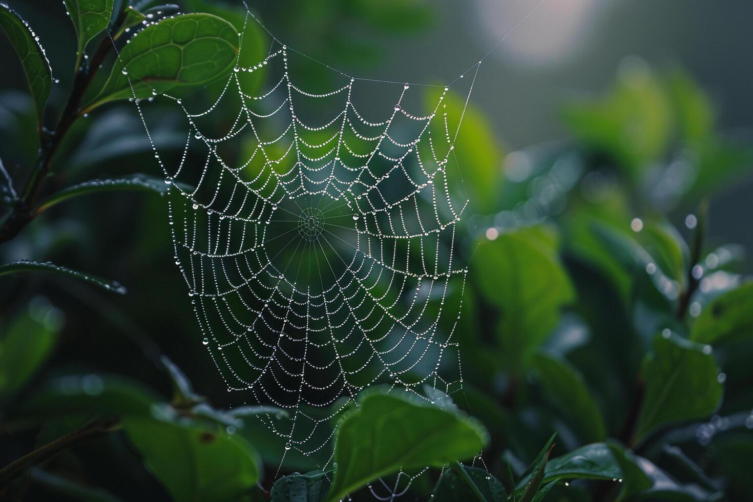 Spider Web Covered with Dew Drops Background photo