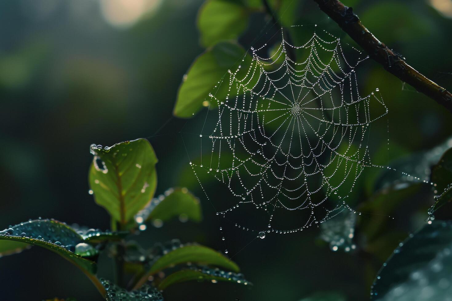 Spider Web Covered with Dew Drops Background photo