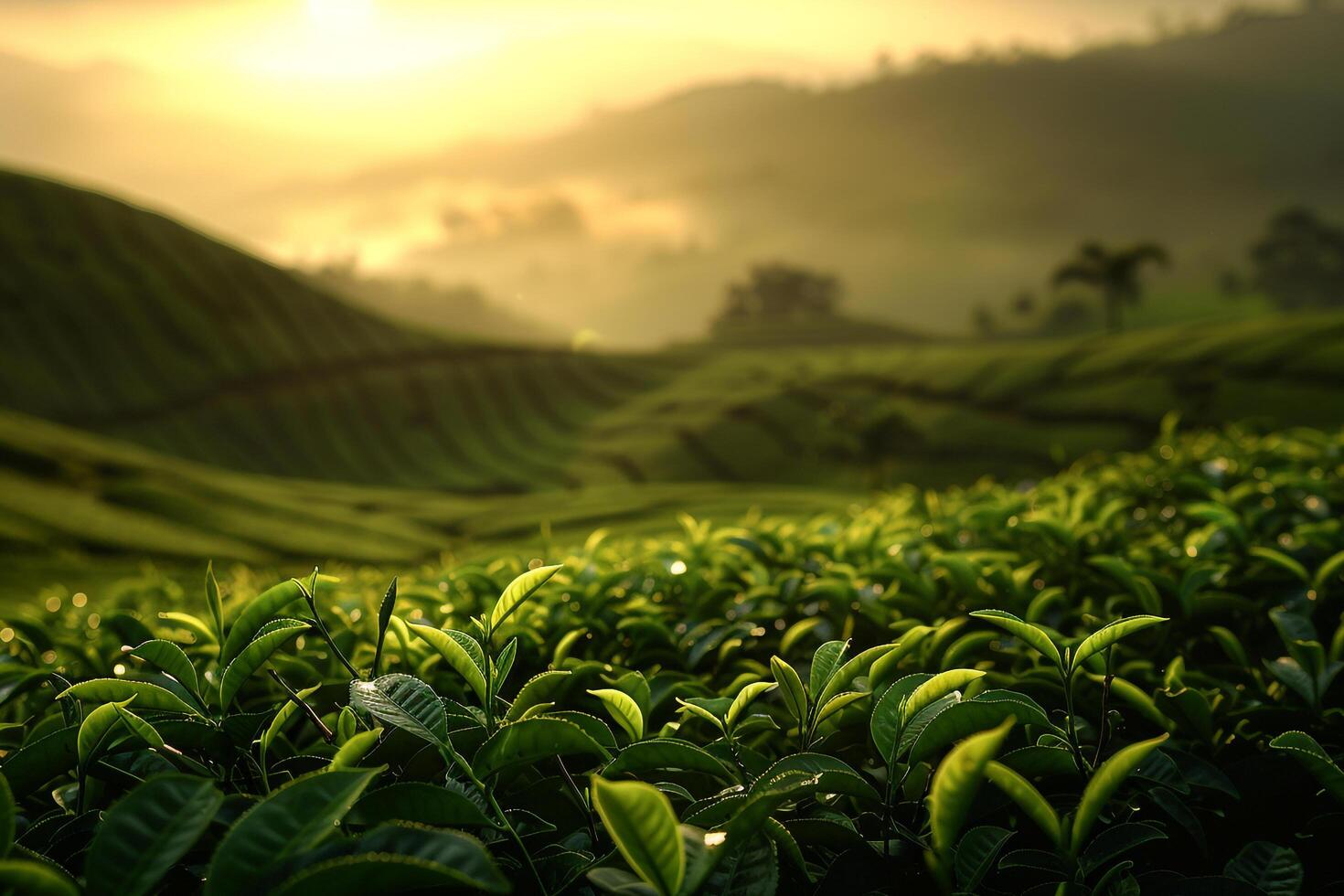 Tea plantation in the morning background photo