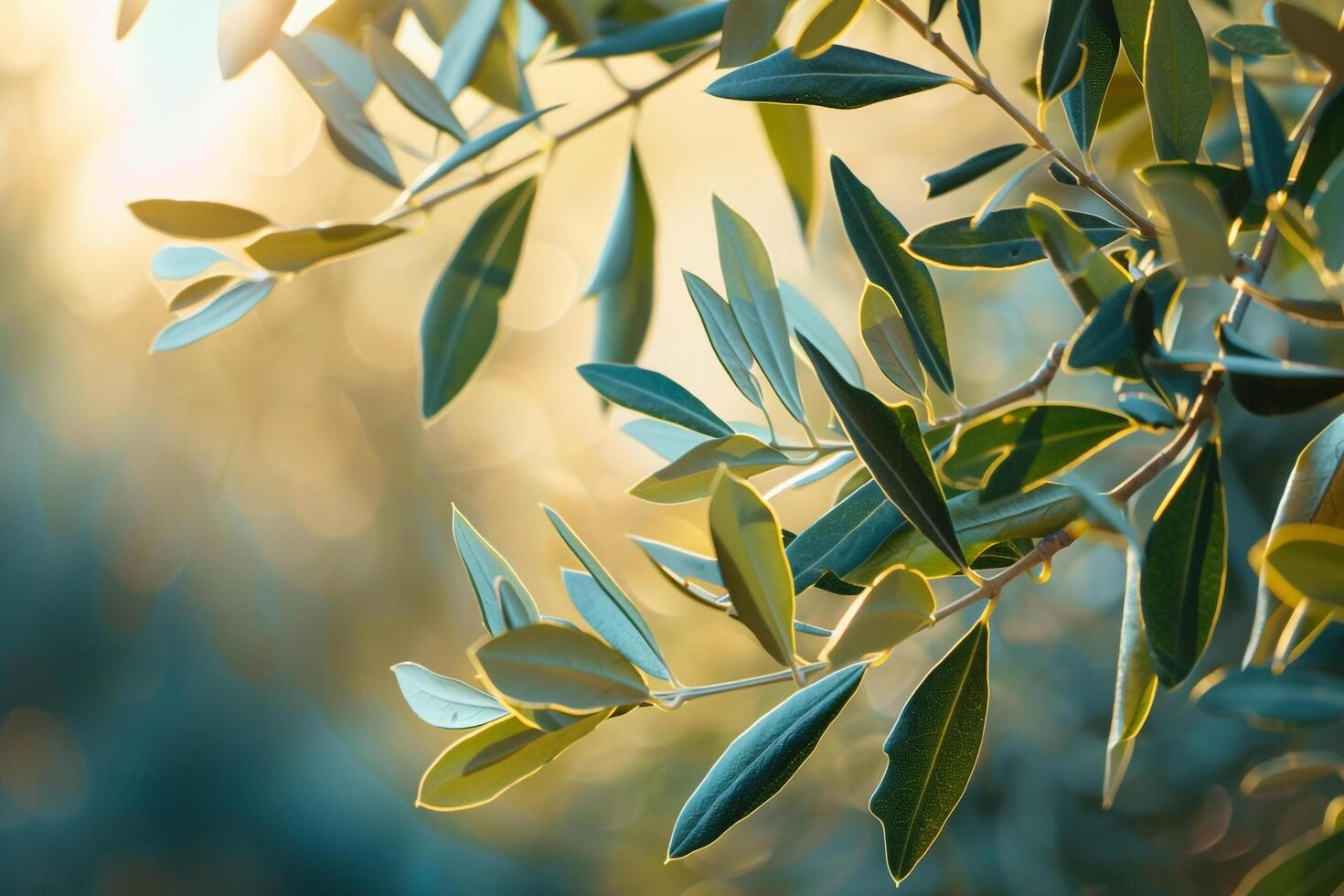 Olive tree with leaves and sunlight background photo