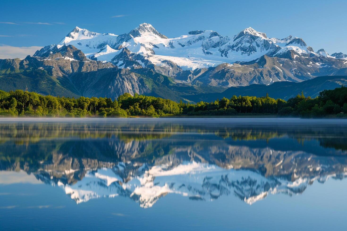 the mountains are reflected in the water of a lake background photo